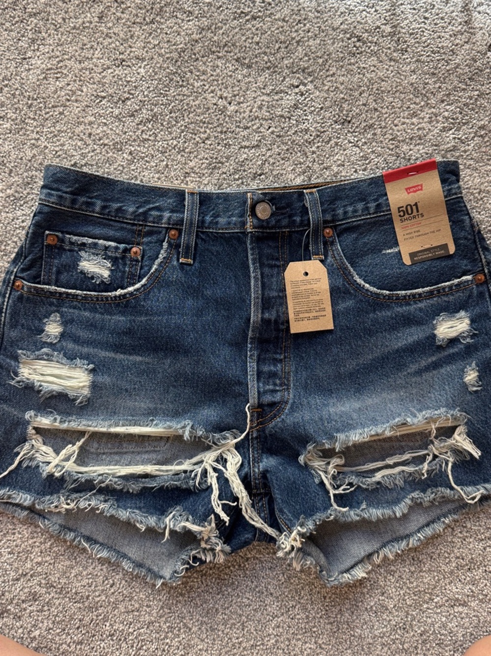Levi's Distressed Dark Blue 501 Jean Shorts